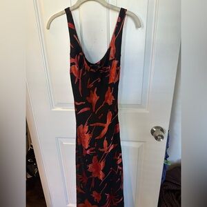 ASOS Floral Black and Red Midi Dress Size XS